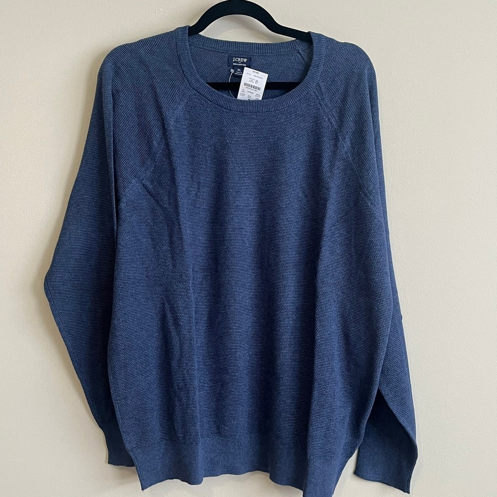 J.Crew Mens XL Blue Waffle Knit Cotton Crewneck Sweater Lightweight Raglan